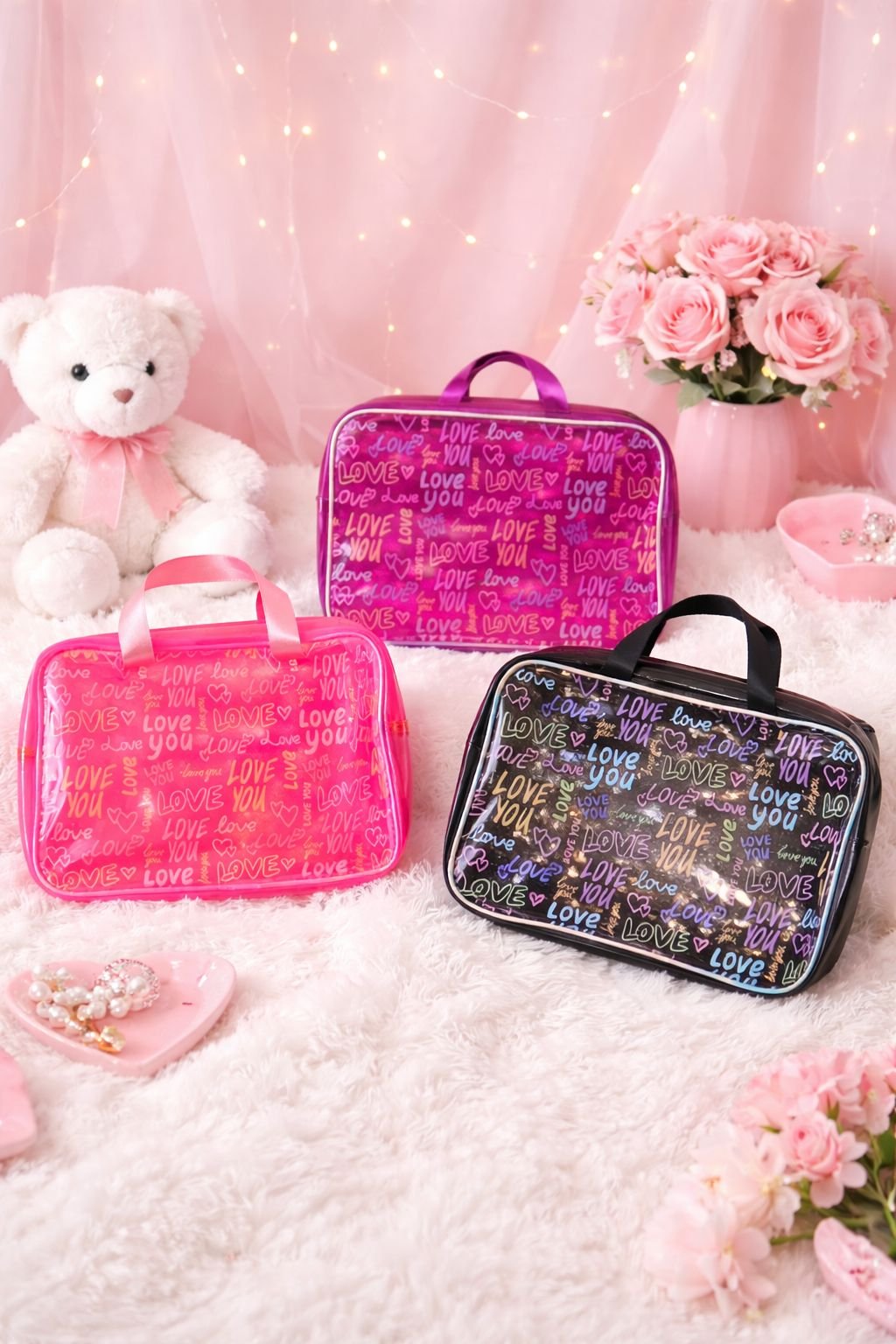 NECESSAIRE TRANSPARENTE 26X28 LOVE IMPORIENTE