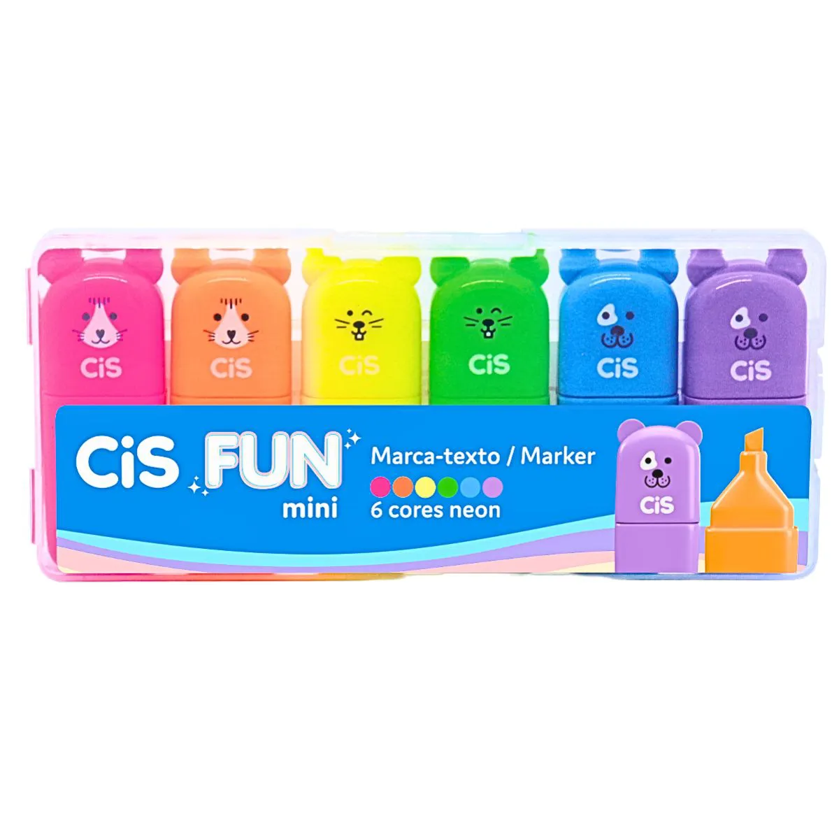 MARCA TEXTO MINI URSO NEON C/6