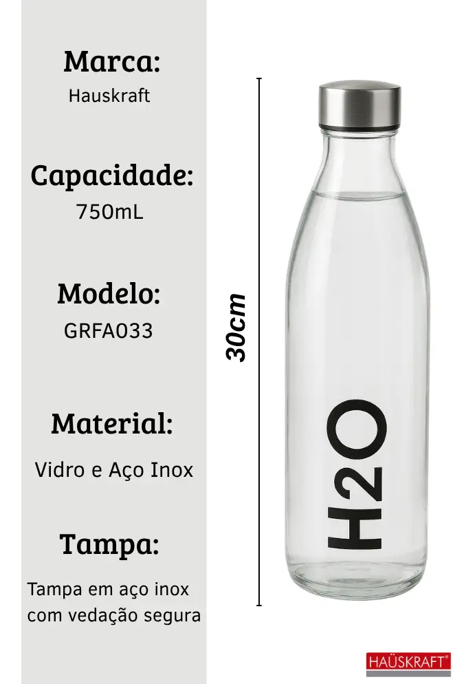 GARRAFA VIDRO 750ML H2O - Imagem 4