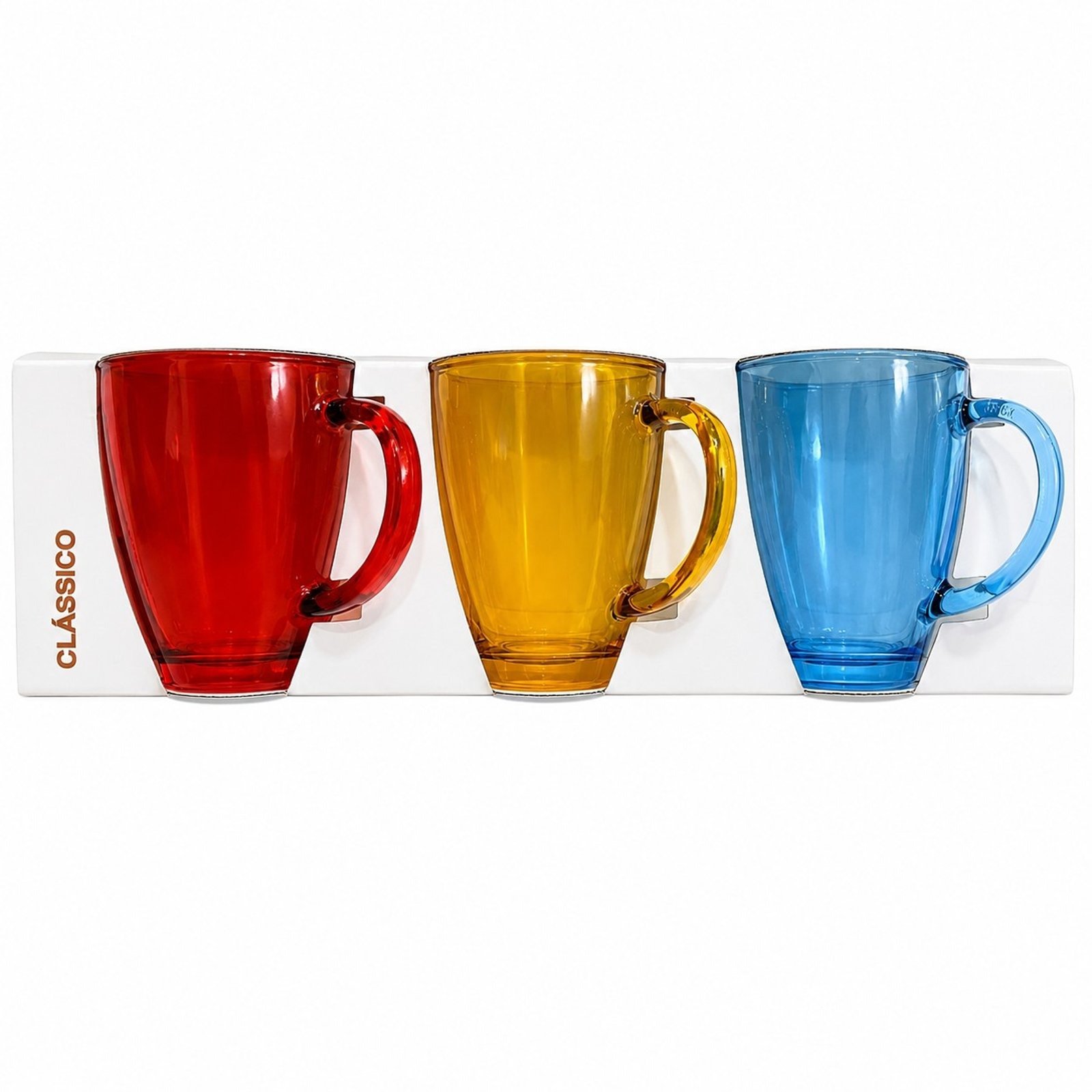 JOGO C/3 CANECAS DE VIDRO COLOR 360ML